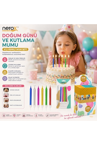 Nerox Nrx-3016 Doğum Günü Mumu 6 Adet Renkli Beyaz Plastik Tutacak Süs - 24'li Paket Diğer