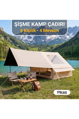 Tr Rovos Şişme Kamp Çadırı 6 Kişilik Büyük Boy Aile Çadırı Hızlı Kurulum Hava Direkli Kamp, Glamping, Diğer