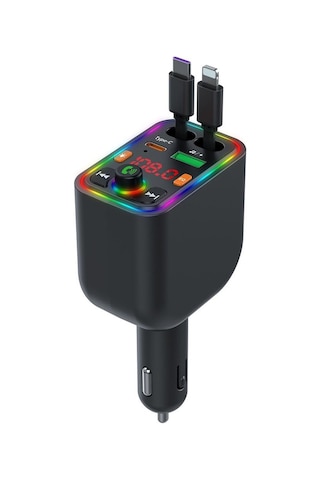 Y6 Geri Çekilebilir Kablo Eq Ayarı Bluetooth Fm Verici Araç Şarj Cihazı Mp3 Çalar