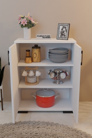 2 Kapaklı Çok Amaçlı Dolap Raflı Erzak Dolabı Mutfak Dolabı-beyaz