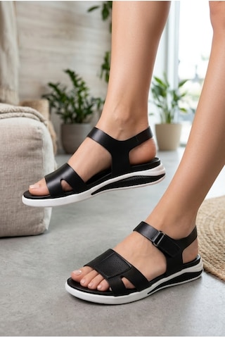 Shoetek Hesva Kadın Sandalet Bilekten Bantlı Siyah Deri
