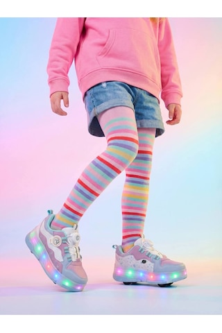 Undergrand Işıklı Patenli 4 Tekerlekli Spor & Paten Dönüşümlü Çocuk Ayakkabısı Bebe Mavi-lila