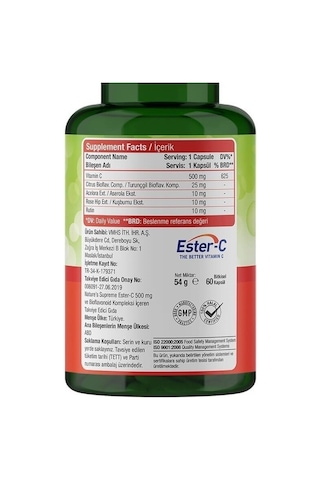 Natures Supreme Ester-C 500 Mg C Vitamini 60 Kapsül Aromasiz