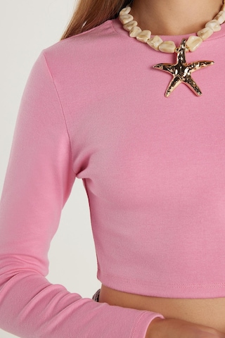 Tudors Kadın Slim Fit Modal Kumaş Pamuklu Bisiklet Yaka Pembe Bluz-34628 Pembe