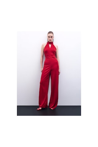 Sateen Kolsuz Parlak Tulum - Kırmızı-135879 Kırmızı