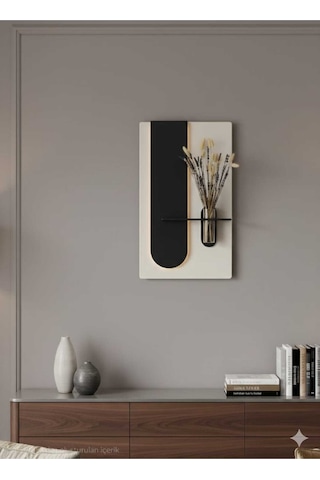 Okaliptus Ahşap Pilli Ledli İskandinav Tarzı Salon Duvar Rafı Modern Çiçeklik 40 X 70 Cm Paris Grisi - Antrasit
