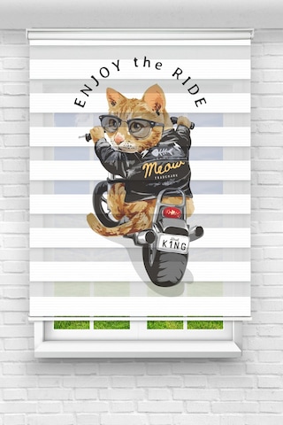 Perdeoutlet38 Baskılı Renkli Motorcu Kedi1 Dijital Baskılı Zebra Perde-cocuk Odası-stor Perde Model:pz-2583 Çok Renkli