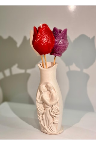 Tulip Bouquet-romantik-el Yapımı Mum Kırmızı-mor Beyaz