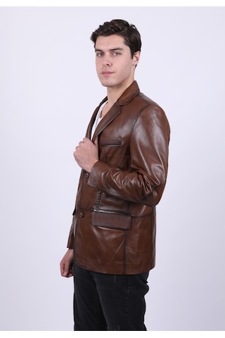 New Zaya Leather Erkek Kahverengi Blazer Deri Ceket Kahverengi