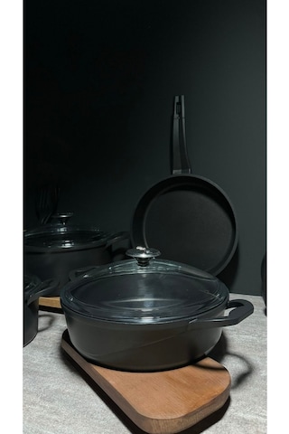 9 Parça Döküm Tencere Seti Black-9072282236652