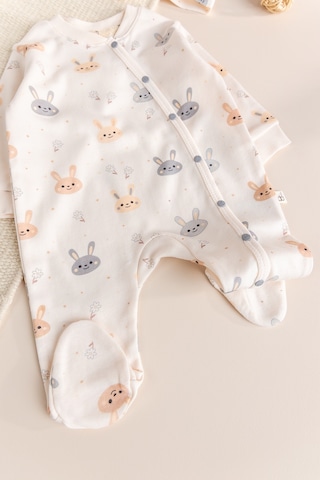 Baby Mod %100 Pamuklu Tavşan Desenli Bandanalı Kız Bebek Tulum Ekru