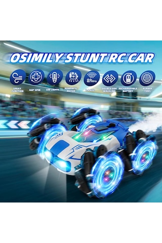 Buhar Atan Şarjlı Uzaktan Kumandalı Akrobat Araba Duman Atar Stunt Drift 4x4 Oyuncak Araba Mavİ