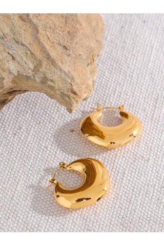 Eetit Paslanmaz Çelik Geometrik Tıknaz Sıradışı Hoop Küpeler Kadınlar İçin Altın Renk Pvd Doku Charm Şık Takı Altın