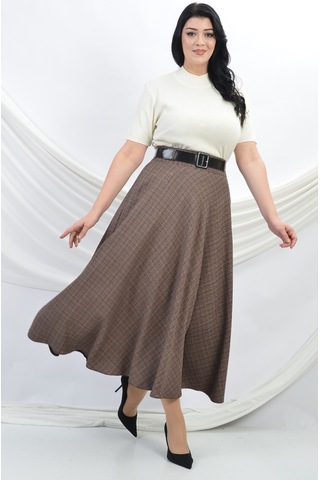 Soralline Kadın Etek Kloş Buklet Kumaş 779 Kahve Kahverengi