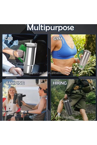 Gajeena 304 Çelik İç 900ml Buzluk Bardak - 8 Saat Isı, 36 Saat Soğuk Saklama, Döner Kolu İle Taşınabilir Gümüş Renk Siyah