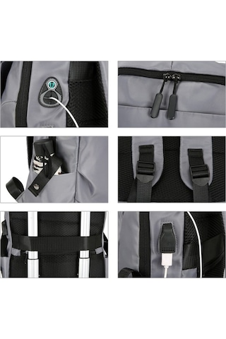 Didadodo Büyük Kapasiteli Usb'li Laptop Çantası - Seyahat & İş İçin Pratik Gri Sırt Çantası Gri