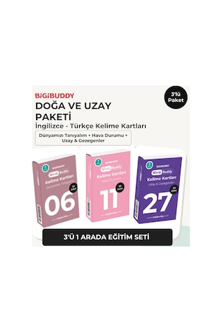 Bigibuddy Wordsbuddy Çocuklar İçin Türkçe İngilizce Doğa Ve Uzay Paketi 90 Kart 3'lü Set Cihaz Hariç