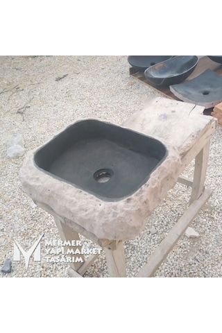 Bazalt Dışı Doğal Patlatma Kare Mini Lavabo