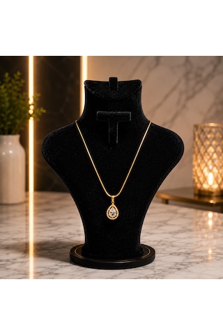 Premium 316l Zirkon Luna Damla Gold Gümüş Taşlı Kolye Gold - Gümüş
