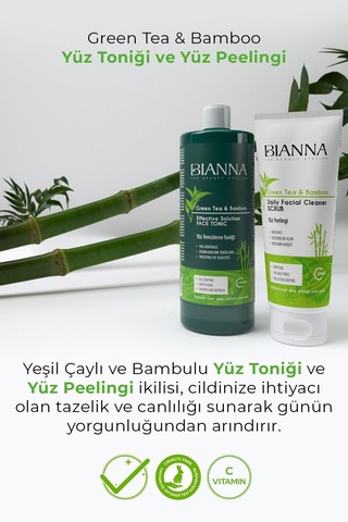 Yüz Toniği Ve Yüz Peelingi Cilt Bakım 2'li Set C Vitaminli Bambulu Ve Yeşil Çay Özlü Yüztemiz