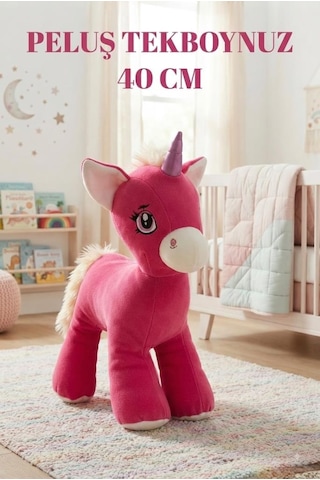 Boynuzlu Fuşya At Pony Unicorn 40 Cm Sevimli Konforlu: Peluş Uyku Yastığı Ve Sarılma Arkadaşı Dekoratif Oyuncak