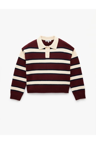 Koton Polo Yaka Çizgili Triko Kazak Bordo Çizgili 6wal90014ht Bordo Çizgili