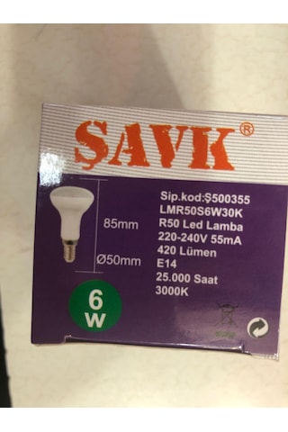 5 Adet Şavk R50 Led Spot 6w 35w 420 Lümen 3000 Kelvin Sarı