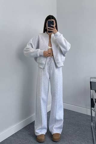 Dip Moda Kadın Pamuklu Kışlık Sweat Pantlon Eşofman Takımı Dpgts018 GRİ MELANJ