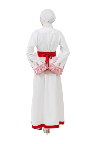 Zaytoon Filistin Nakışlı Modern Beyaz Kaftan Elbise - Geleneksel Şıklık Kırmızı