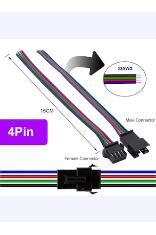 Rgb Şerit Led Bağlantı Soketli Kablo Takım 4 Pin 10 Adet