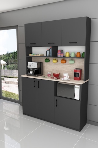 %100 Mdflam Kahve Köşesi Çok Amaçlı Mutfak Dolabı Kahve03 Antrasit - Sidon Antrasit - Sidon