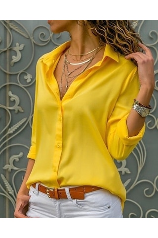 Modasize Dokuma Viskon Kumaş Efsane Gömlek Sarı