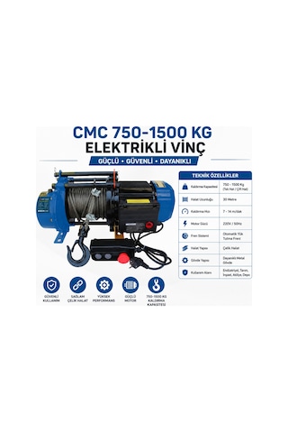 Cmc 2200 Watt Elektrikli Caraskal Vinç 750-1500 Kg -30 Metre Halat