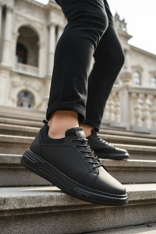 Walkway Siyah Lastik Bağcıklı Erkek Sneaker Balase M Siyah