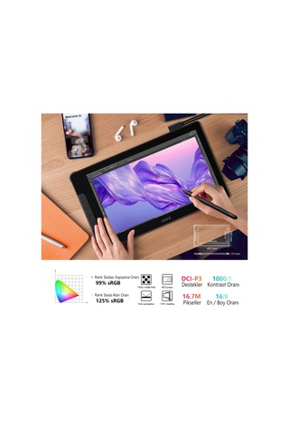 Veikk VK1600 16384 Levels 5080 Lpı 15.6" FHD IPS Grafik Tablet + 2 Kalem