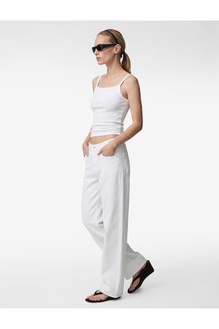 Koton Slim Fit Ribanalı Kolsuz Kare Yaka Bluz Beyaz 6sak10235ek