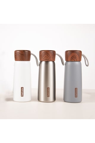 Hassas 304 Paslanmaz Çelik Ahşap Tahıl Termos Kupası, Kapasite: 500ml Beyaz