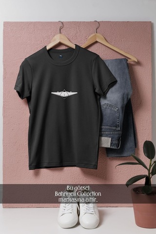 Bahriyeli Collection Oversize Savaş Uçağı Vektörel Tasarımlı Unisex T-shirt Siyah