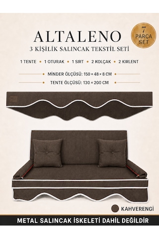 Altaleno 3 Kişilik 150 48 Cm Süngerli Bahçe Balkon Salıncak Minderi Yıkanabilir Kılıflı, Tenteli Keten Kumaş Tekstil Seti 24 Dns 8 Cm Orta Sert Sünger Kahverengi