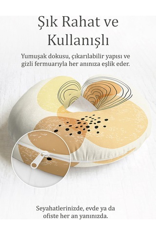 Soyut Modern Sarı Bej Boyun Yastığı - Minimalist Dalga Desenli Siyah Noktalı Yumuşak Seyahat Yastığı Çok Renkli