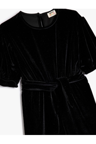 Koton Kadife Tulum Balon Kol İspanyol Paça Beli Kuşaklı Siyah 5wkg80016ak Siyah