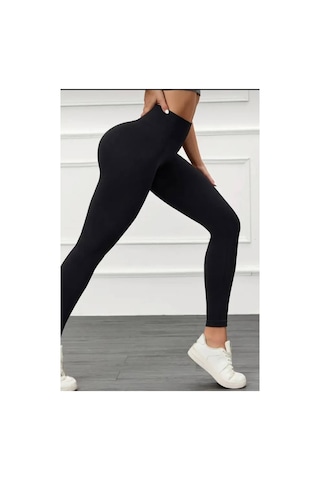 Mercan Kids & Butik Kadın Yüksek Bel Toparlayıcı Tayt Dikişsiz İç Göstermez Spor Taytı Siyah