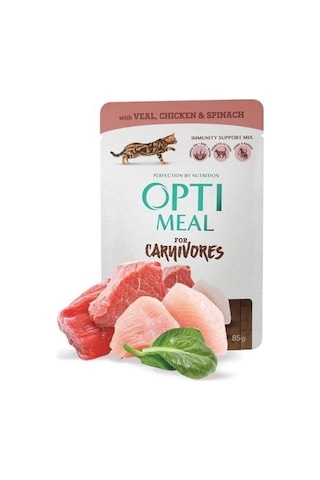 Optimeal Süper Premium Tahılsız Pouch Tavuk Fileto Ispanak Soslu Yetişkin Kedi Maması 85 G