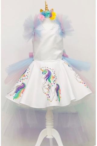 Unicorn Baskılı My Little Pony Kız Çocuk Doğum Günü Elbise&Kostüm