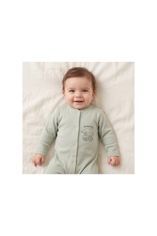 Deniva Kids Erkek Bebek 3'lü Tulum Seti Pamuklu Kaşkorse Fitilli İş Makineleri Desenli Çıtçıtlı Tulum Takımı Mint Yeşili