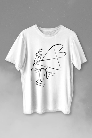 Piyano Başında Romantik Müzik Aşkı Müzikal Aşıkları Baskılı Tişört Unisex T-shirt 001