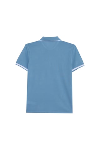 Erkek Slim Fit Dar Kesim %100 Pamuk Jakarlı Düz Yaka Ve Kol Detaylı Mavi Polo Yaka Tişört-50215 Mavi