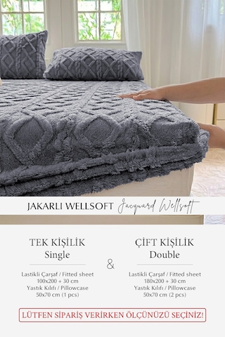 Süper Yumuşak Jakar Kadifemsi Peluş Lastikli Fitted Çarşaf Seti Kaymaz Tek/çift Kişilik Antrasit Koyu Gri