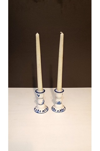 İkili Yaldızlı Şamdan Mum 2x25cm Krem