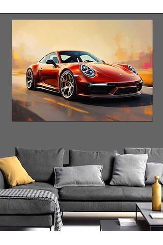 Kırmızı Spor Araba Portresi Dekoratif Kanvas - Mdf Ahşap Tablo